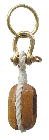 Porte-clé - Poulie de voilier en bois - simple -  manille en laiton - décoration marine  - Porte-clé