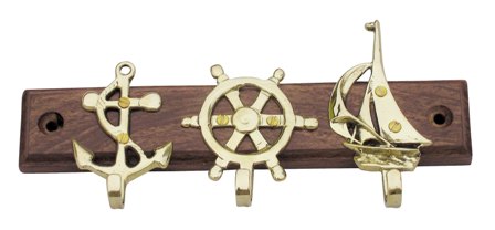 Crochet pour porte-clés à ancre-barre à roue et voilier - décoration marine