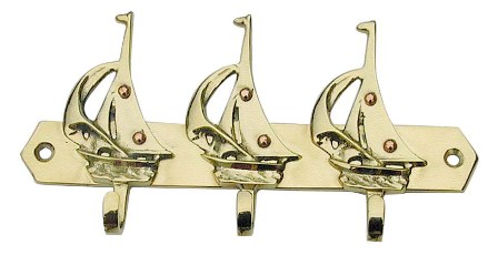 Crochet pour porte-clés à 3 voiliers en laiton - décoration marine