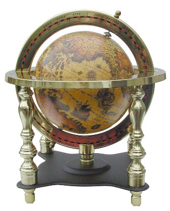 Globe Terrestre - 4 pieds en laiton - décoration marine