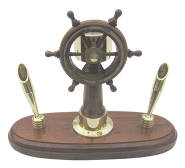 Chadburn - Poste de navigation-porte-stylo - socle en bois - boussole fonctionnelle