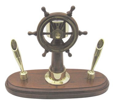 Poste de navigation-porte-stylo - socle en bois - boussole fonctionnelle - dÃ©coration marine