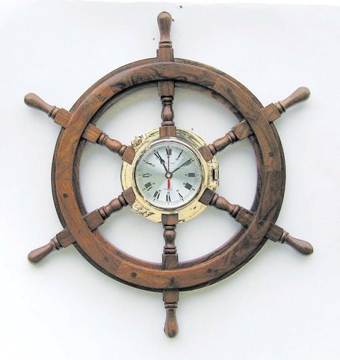 Horloge sur barre à roue en bois-laiton - mouvement à quartz  - décoration marine