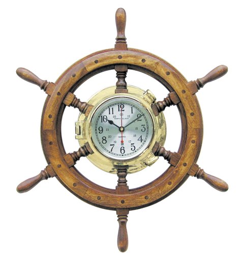 Horloge sur barre Ã  roue en bois-laiton - mouvement Ã  quartz - dÃ©coration marine
