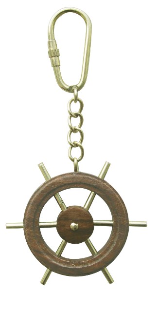 Porte-clé - Barre à Roue en bois et laiton - décoration marine