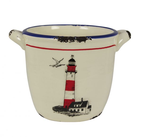 Pot en grès vernis avec motif Phare - décoration marine