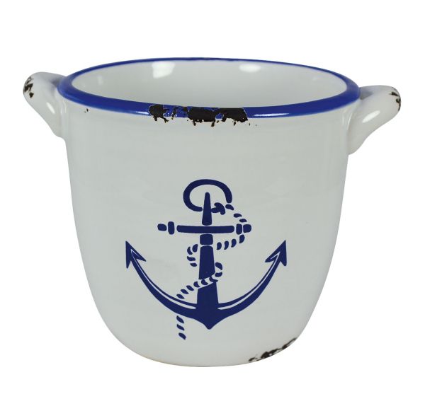 Pot en grès vernis avec motif ancre - décoration marine