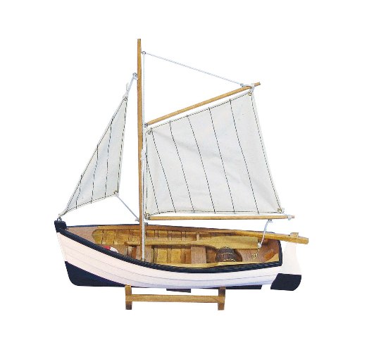 Bateau de pêche en bois - voiles cousues - décoration marine