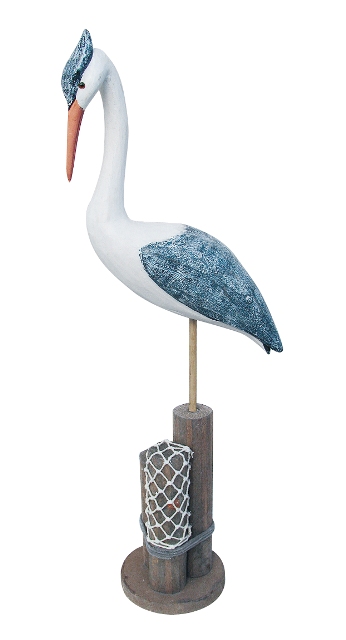 Statuette-Oiseau sur poteau en bois - décoration marine
