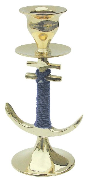 Bougeoir - Ancre en laiton - cordage bleu - dÃ©coration marine