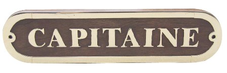 Plaque de porte - CAPITAINE en bois-laiton - décoration marine