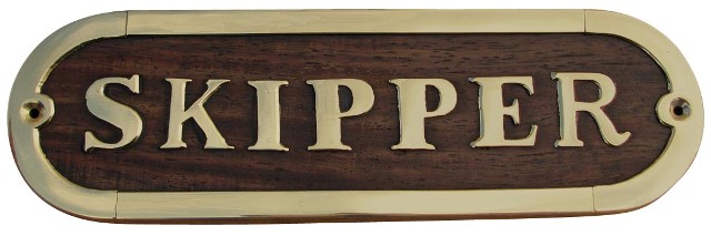 Plaque de porte - SKIPPER en bois-laiton - décoration marine