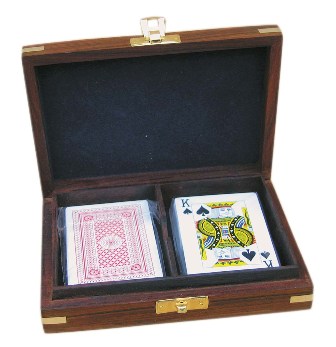 Coffret \'jeu de cartes\' - 2 jeux de cartes - bois-laiton - décoration marine