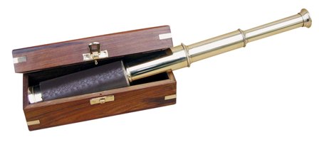 Télescope - poignée en cuir en laiton - avec boîte en bois - décoration marine