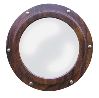 Miroir-Hublot - fermé en bois-laiton - décoration marine