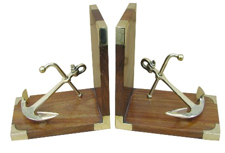 Serre-livre - presse-livre marins - Serre-livre marin - Ancre en laiton-bois - vendu par paire