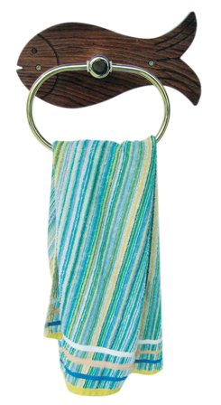 Porte-serviettes - Poisson en bois-laiton - décoration marine
