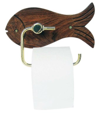 Dérouleur papier wc - Poisson en bois-laiton - décoration marine