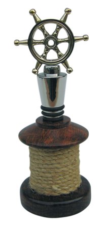 Bouchon bouteille - barre Ã  roue en bois-laiton partiellement argentÃ© - dÃ©coration marine