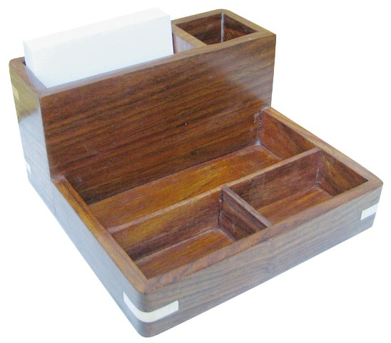 Articles de bureau (Coupe-papier - ouvre-lettre - porte-courrier) - Bo�te m�mo pour fiches et crayons en bois