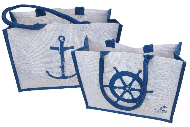 Article de voyage - Bagagerie - Sac de plage - grand - jute - blanc-bleu Article de voyage - Bagagerie - Sac de plage - grand - jute - blanc-bleu
