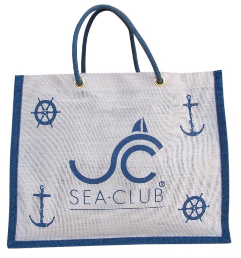 Sac de plage - petit - jute - blanc-bleu - décoration marine