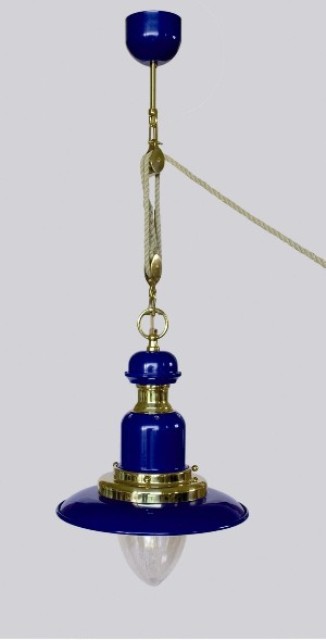 Suspension en laiton bleu poli vernis avec palan - décoration marine