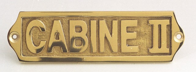 Plaque de porte en laiton avec motif  CABINE II  - décoration marine