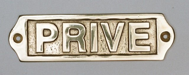 Plaque de porte en laiton avec motif  PRIVE  - dÃ©coration marine