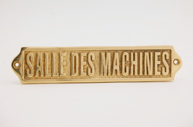 Plaque de porte en laiton avec motif  SALLE des MACHINES  - dÃ©coration marine