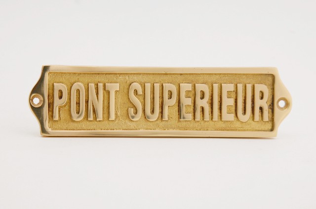 Plaque de porte en laiton avec motif  PONT SUPERIEUR  - dÃ©coration marine