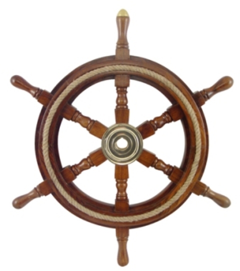 Barre à roue avec cordage  - décoration marine
