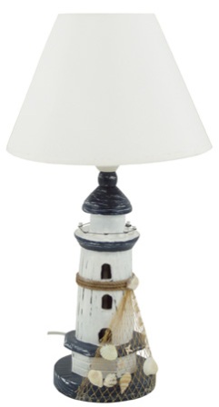 Lampe phare blanc/bleu en bois - décoration marine
