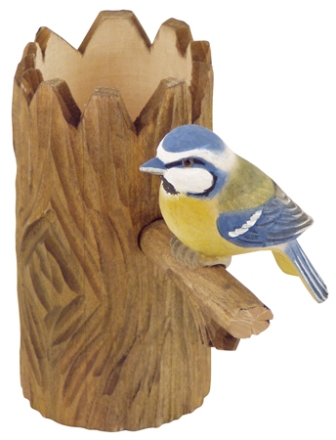 Pots à crayons - crayons & stylos enfant - Pot à crayons en bois mésange bleue avec taille-crayon Pots à crayons - crayons & stylos enfant - Pot à crayons en bois mésange bleue avec taille-crayon