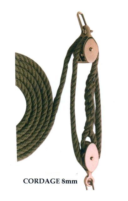 Palan 3 brins avec poulie laiton - diamètre du cordage = 8 mm - décoration marine